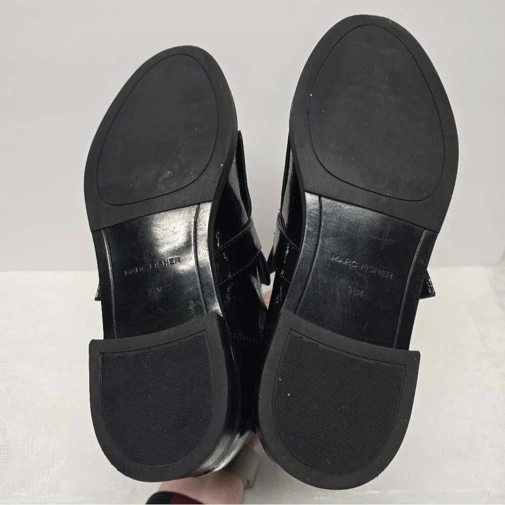 Marc Fisher Brigita Kiltie Buckle Booties In Black Patent Faux Leather Size 9.5